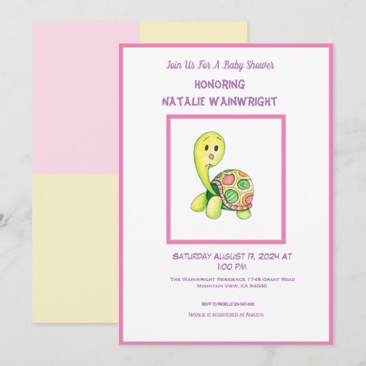 Cute Baby Turtle Shower Invitation (Devant / Derrière)