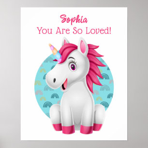 Cute Baby Unicorn Art, Child's Name & Message Poster
