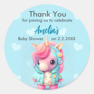 Cute Baby Unicorn   BABY SHOWER Ronde Sticker