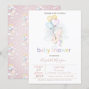Cute Baby Unicorn Balloons Baby shower Kaart