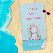 Cute Baby Unicorn Turquoise Serviette de plage per