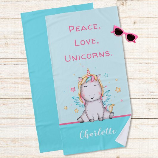 Cute Baby Unicorn Turquoise Serviette de plage per