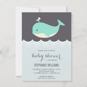 Cute Baby Whale Boy Baby Shower Invitations Kaart