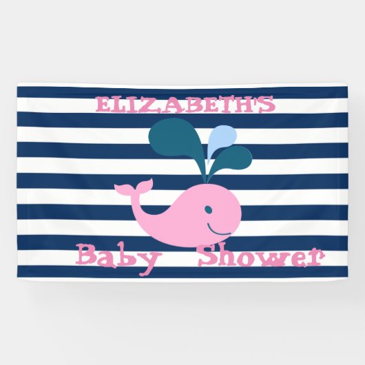 Cute Baby Whale, Navy Blue Stripes-Personalized Spandoek (Horizontaal)