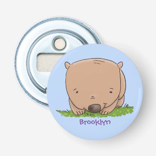 Cute baby wombat cartoon illustratie button flesopener