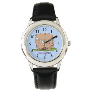 Cute baby wombat cartoon illustratie horloge