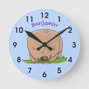 Cute baby wombat cartoon illustratie ronde klok