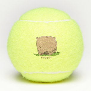 Cute baby wombat cartoon illustratie tennisballen