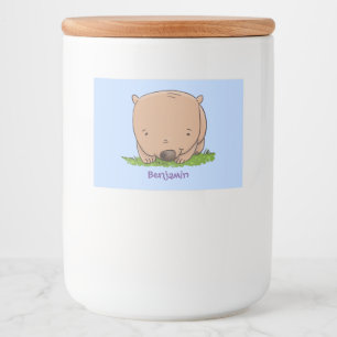 Cute baby wombat cartoon illustratie voedselcontainer etiket