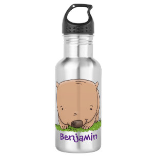 Cute baby wombat cartoon illustratie waterfles 