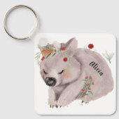 Cute Baby Wombat Gold Speckle Custom Name Sleutelhanger (Voorkant)