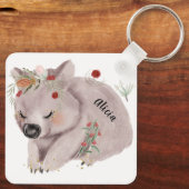 Cute Baby Wombat Gold Speckle Custom Name Sleutelhanger (Achterkant)