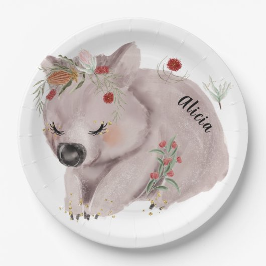 Cute Baby Wombat Gold Spectrum Custom Papieren Bordje (Voorkant)