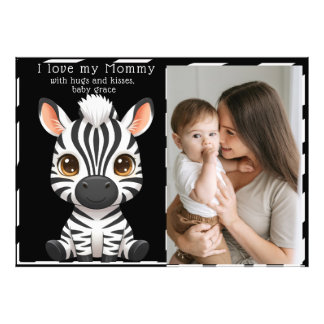 Cute Baby Zebra Kunst, naam kind & bericht foto Afdruk