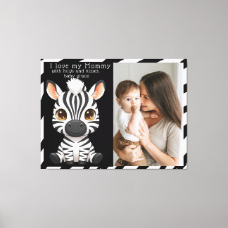 Cute Baby Zebra Kunst, naam kind & bericht foto Canvas Afdruk