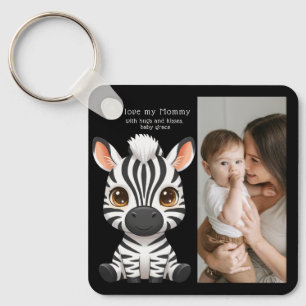 Cute Baby Zebra Kunst, naam kind & Bericht foto Sleutelhanger