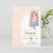 Cute Baby Zeemeermin Sterren Verjaardagsuitnodigin Kaart (Staand voorkant)