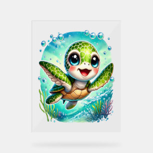 Cute Baby Zeeschildpad Zwemt in Oceaan Acryl Bord