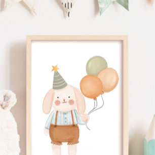 Cute babykamer roze konijn wolk en sterren poster