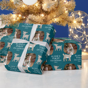 Cute Baby's 1e kerstfoto rendier Cadeaupapier