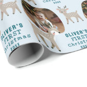 Cute Baby's 1st Christmas Photo Reindeer Cadeaupapier (Rol Hoek)