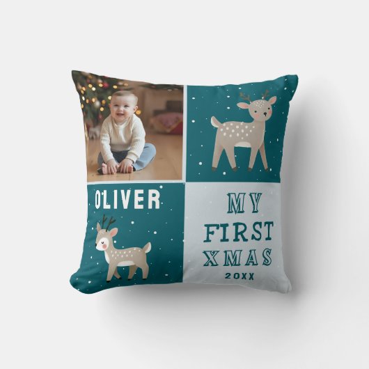 Cute Baby's 1st Christmas Photo Reindeer Kussen (Voorkant)