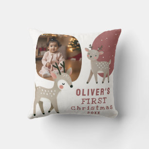 Cute Baby's 1st Kerstmis Foto Rendier Kussen