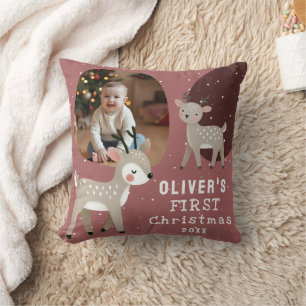 Cute Baby's 1st Kerstmis Foto Rendier Kussen