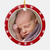 Cute Babys eerste kerstfoto Red Snowflake Keramisch Ornament (Achterkant)