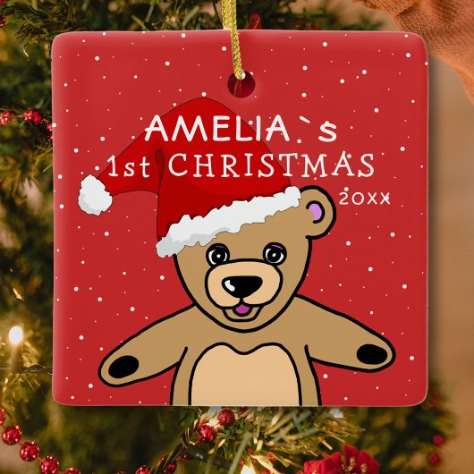 Cute Baby's first-kerstteddy Bear Santa Hat Keramisch Ornament