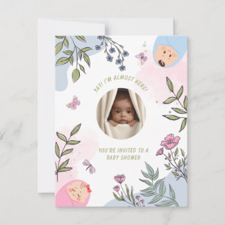 Cute babyshower uitnodigingskaart met envelop