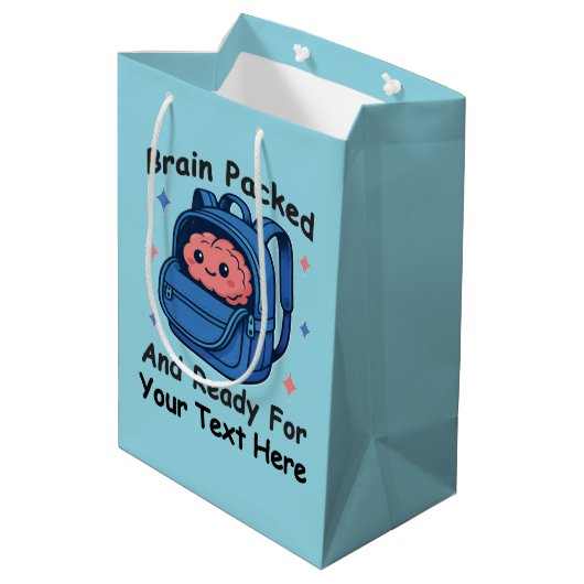 Cute Back-to-School Customizable “Brain Ready" Medium Cadeauzakje (Achterkant Gekanteld)