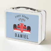 Cute Back to School Red Racing Car Metal Lunchbox (Dos)