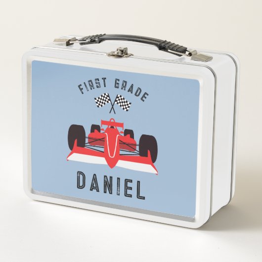 Cute Back to School Red Racing Car Metal Lunchbox (Devant)