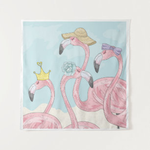 Cute background met flamingos. Zomerachtergrond Wandkleed