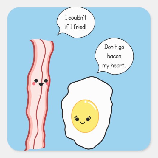 Cute Bacon en Egg Cartoon Vierkante Sticker (Voorkant)