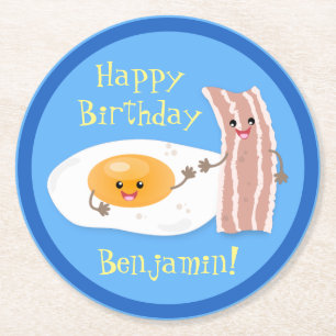 Cute bacon en eicel cartoon illustratie ronde kartonnen onderzetter