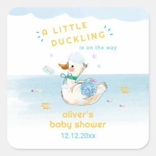 Cute Bad Tijd Kleine Eend Jongen Baby Shower Vierkante Sticker