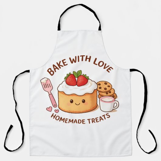 Cute "Bake With Love" Illustration Schort (Voorkant)