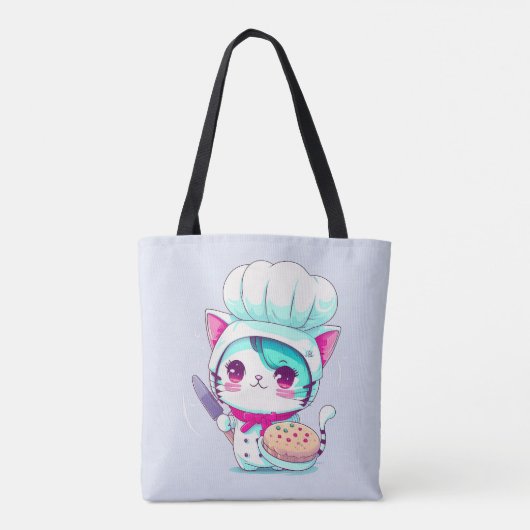 Cute Baker Pastry Chef Cat met Cake en Knife | Draagtas (Achterkant)