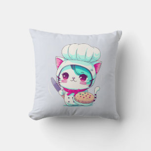 Cute Baker Pastry Chef Cat met Cake en Knife   Kussen