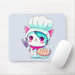 Cute Baker Pastry Chef Cat met Cake en Knife   Muismat