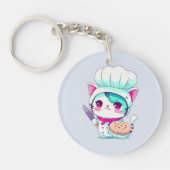 Cute Baker Pastry Chef Cat met Cake en Knife | Sleutelhanger (Voorkant)