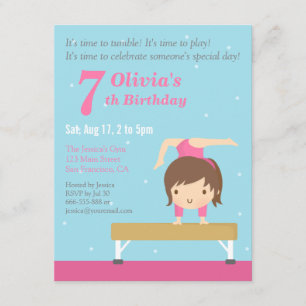 Cute Balance Bam Gymnastics Girl Birthday Party Kaart
