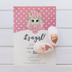 Cute Ballerina Bunny Baby Girl Baby shower Kaart