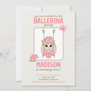 Cute ballerina bunny meisje verjaardag roze floral kaart