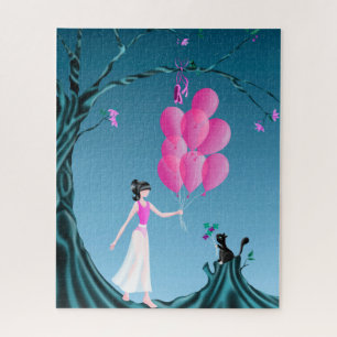 Cute Ballerina & Cat Night Sky Jigsaw Puzzle Puzzl
