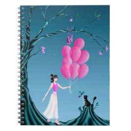 Cute Ballerina & Cat Night Sky Notitieboek
