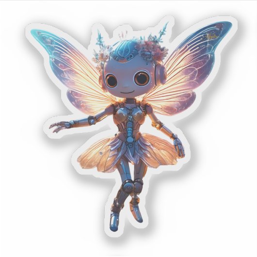 Cute Ballerina Dancing Robot Pixie Sticker (Voorkant)