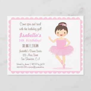 Cute Ballerina Girl Birthday Party Kaart